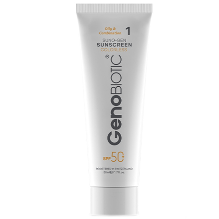 کرم ضد آفتاب بی رنگ پوست های چرب و مختلط SPF50 ژنوبایوتیک 50ml